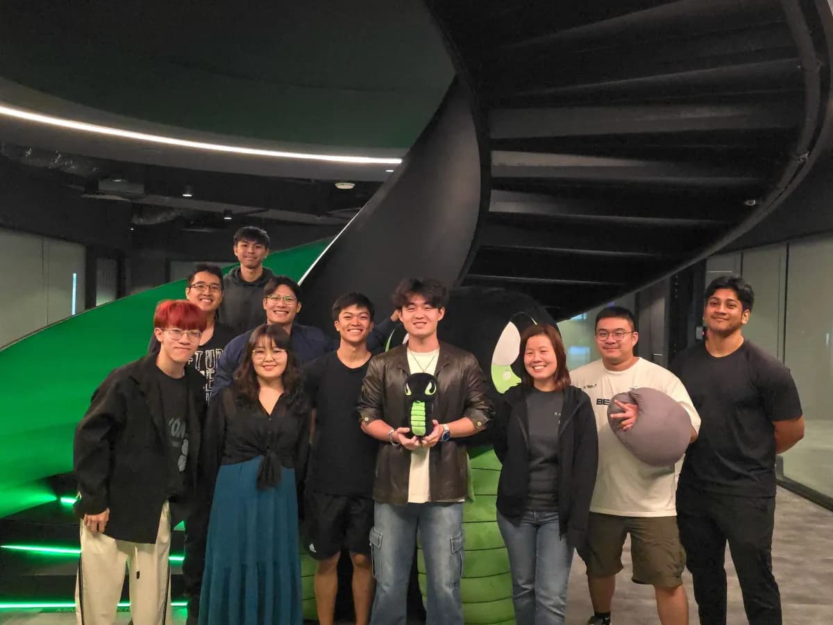 The Razer data team on the office staircase.